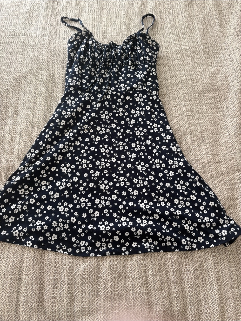 Hollister Navy Blue Mini Dress with White Daisy Print